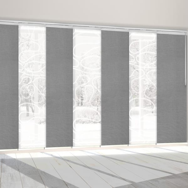 EMOH Storm Swirl 110 in. - 153 in. W x 94 in. L Adjustable 7- Panel White Single Rail Panel Track with 23.5 in. Slates