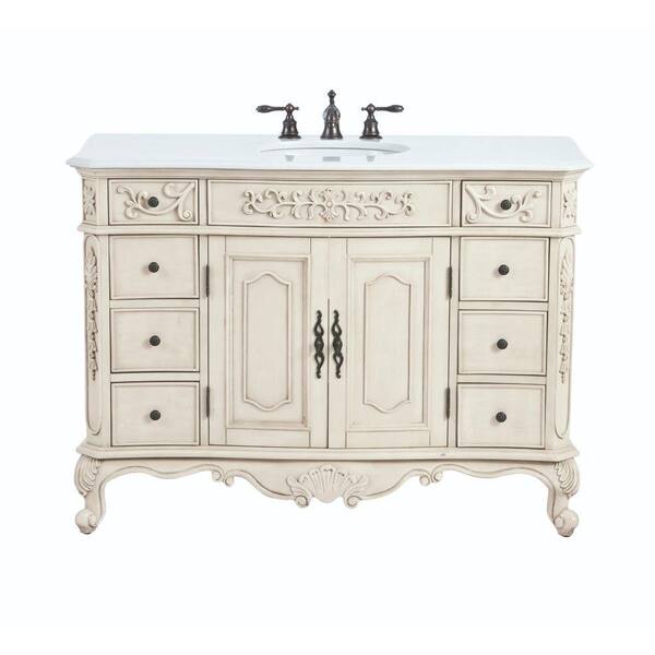 Home Decorators Collection Winslow 48 in. W Bath Vanity in Antique White with Faux Marble Vanity Top in White