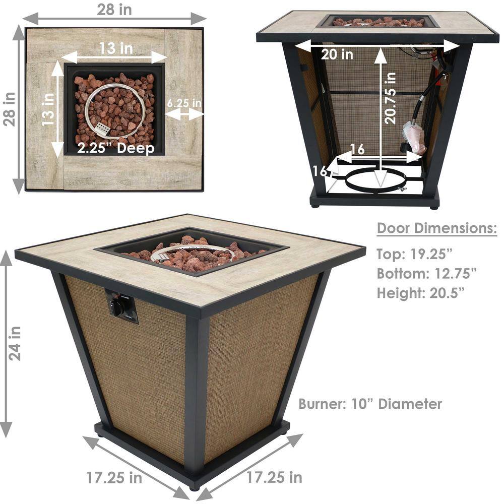 Brown Metal Propane Gas Fire Pit Table with Tile Top