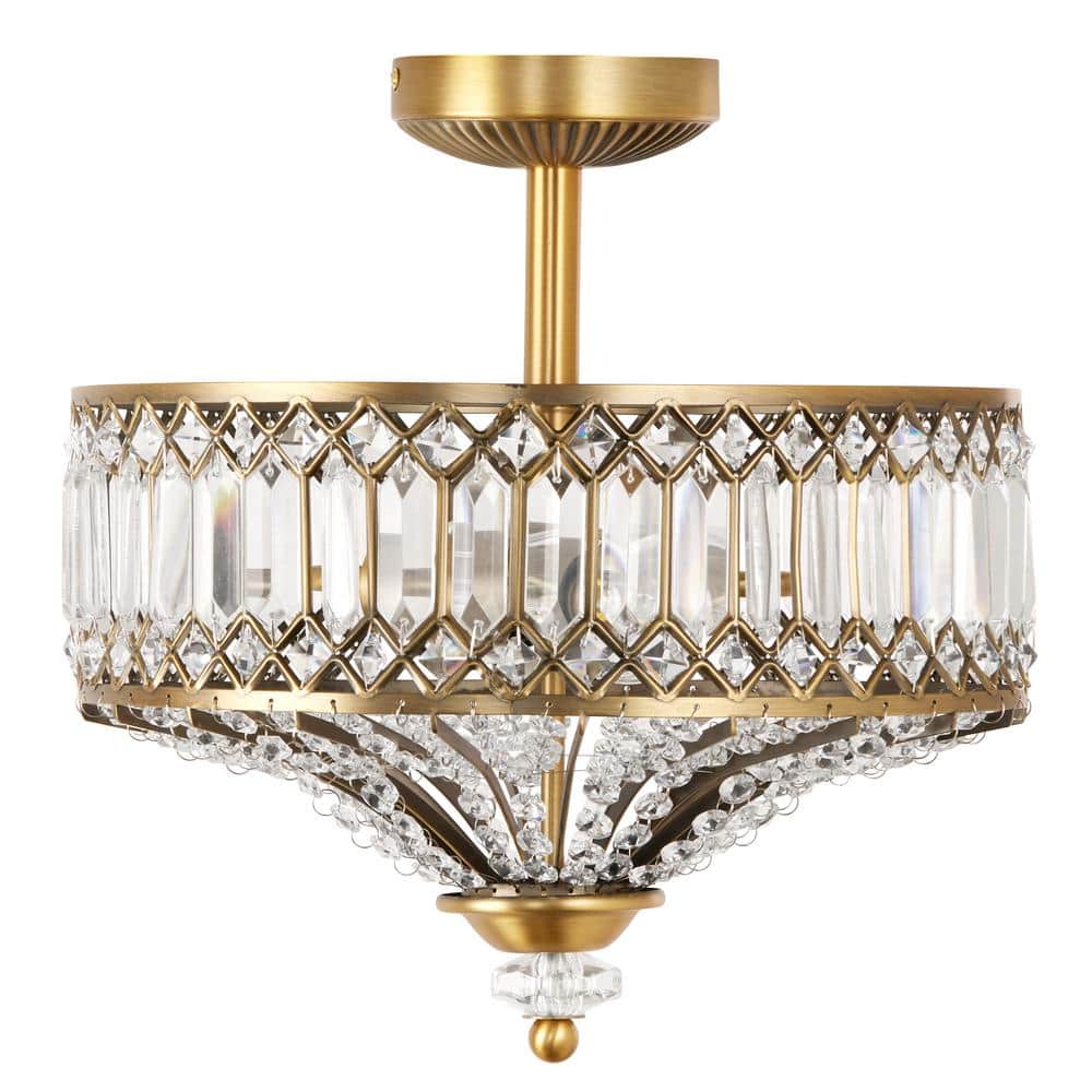Hollywood Glam 17" Gold Metal & Beveled Jeweled Glass Drum LED Light