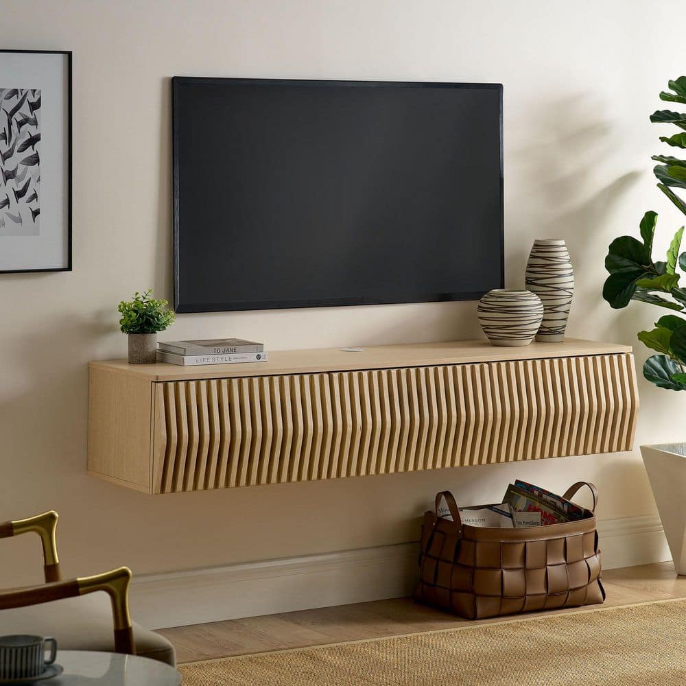 MODWAY Vaughn 64 in. Wall Mounted TV Stand in Ash EEI-7164-ASH