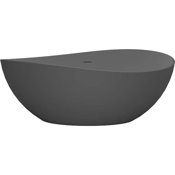 JimsMaison 67 in. x 34 in. Stone Resin Soaking Bathtub with Center Drain in Black