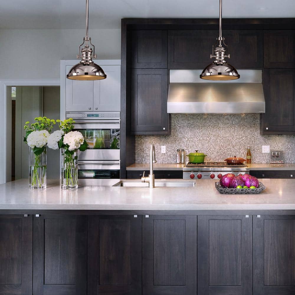 13" Polished Nickel Dome Pendant Light with Clear Glass Shade