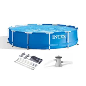 12 ft. x 30 in. Metal Frame Above Ground Swimming Pool Kit with Canopy