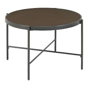 Carlo 31 in. Black Round MDF Coffee Table with Chinese Ash Veneer