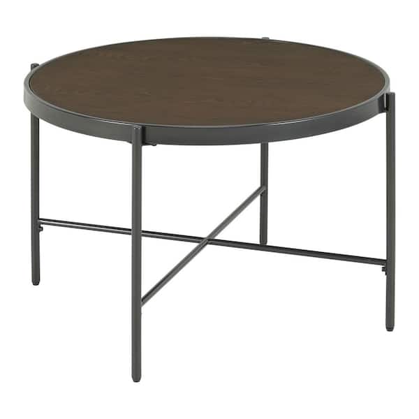 Picket House Furnishings Carlo 31 in. Black Round MDF Coffee Table with Chinese Ash Veneer