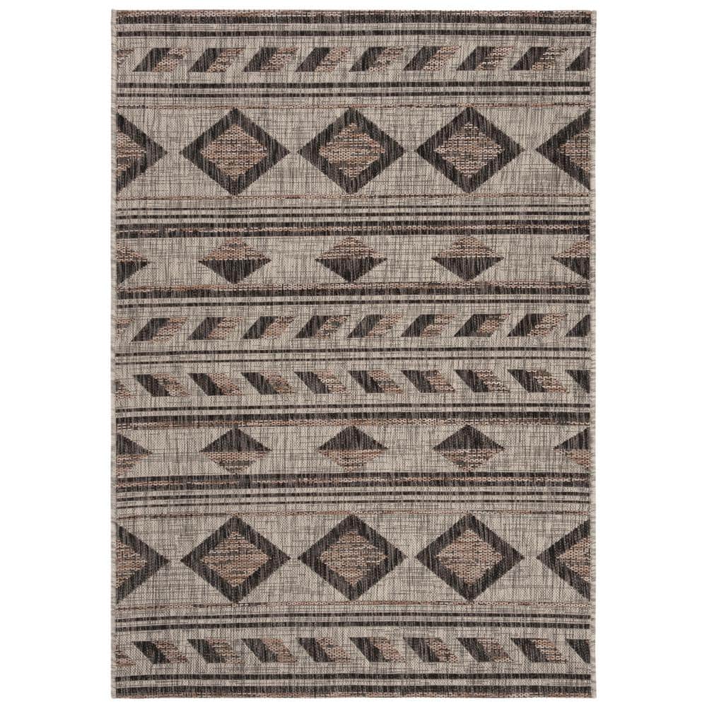 Grey/Black Rectangular Synthetic Flat Woven Area Rug