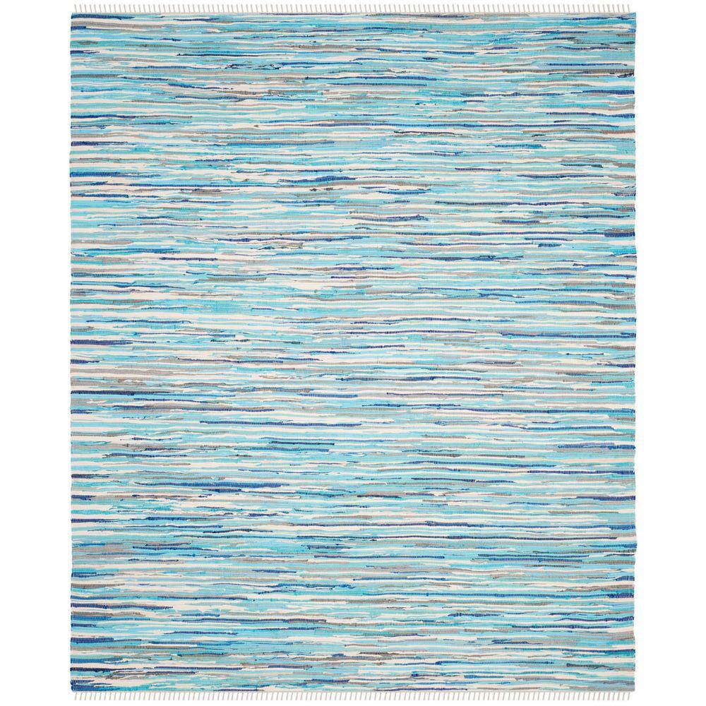 Turquoise and Multicolor Handmade Cotton Striped Area Rug, 8' x 10'
