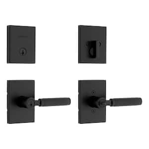 Prava Matte Black Keyed Entry Door Handle with Single Cylinder Deadbolt Combo Pack Featuring SmartKey Security