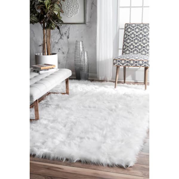 Rodolfo Faux Sheepskin Shag White 4 ft. x 6 ft. Area Rug