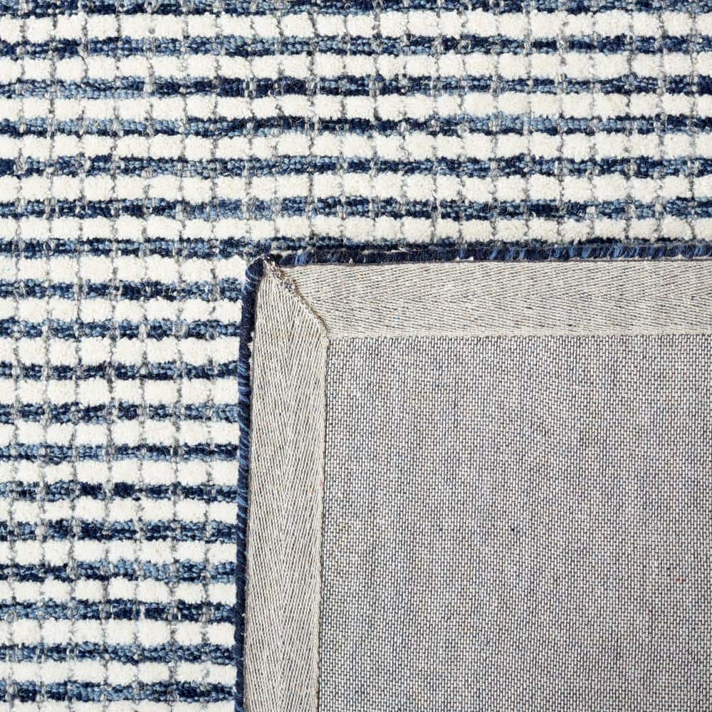 Handmade Blue and Ivory Wool Striped 3' x 5' Rug