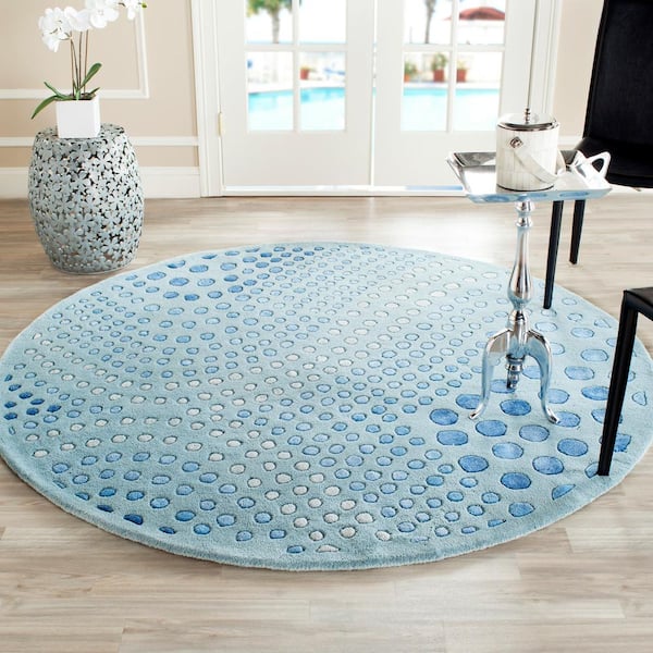 Soho Light Blue 8 ft. x 8 ft. Round Geometric Area Rug