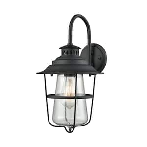 San Mateo 1-Light Textured Matte Black with Clear Seedy Glass Outdoor Wall Mount Sconce