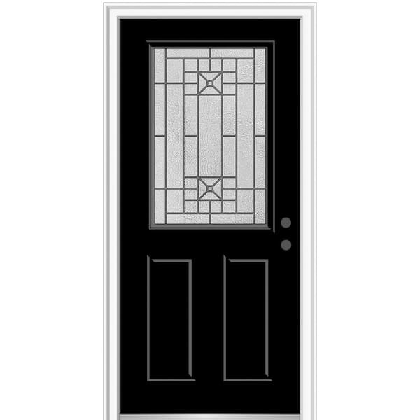 MMI Door 32 in. x 80 in. Courtyard Left-Hand 1/2-Lite Decorative Painted Fiberglass Smooth Prehung Front Door on 6-9/16 in. Frame