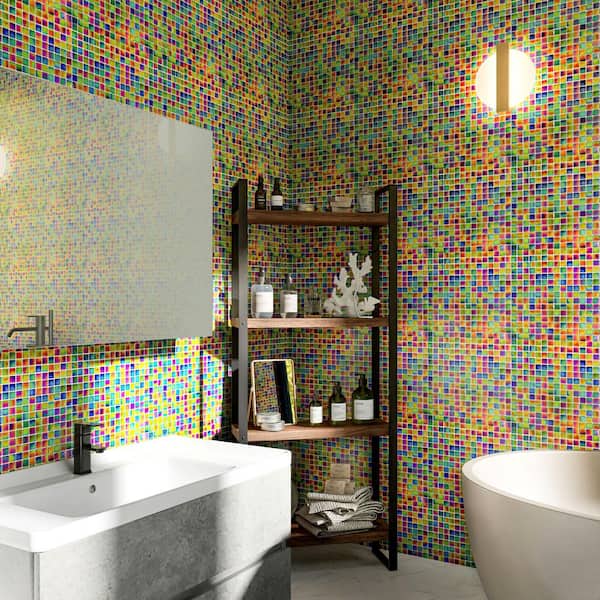 Nacreous 12 in. x 12 in. Glossy Multicolor Glass Mosaic Wall and Floor Tile (20 sq. ft./case) (20-pack)