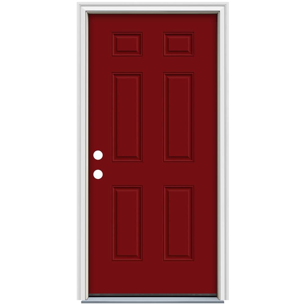 JELD-WEN 36 in. x 80 in. 6-Panel Cranberry Red Painted Steel