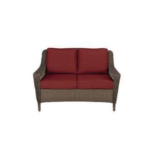 Spring Haven Brown Wicker Outdoor Patio Loveseat with Standard Chili Red Cushions