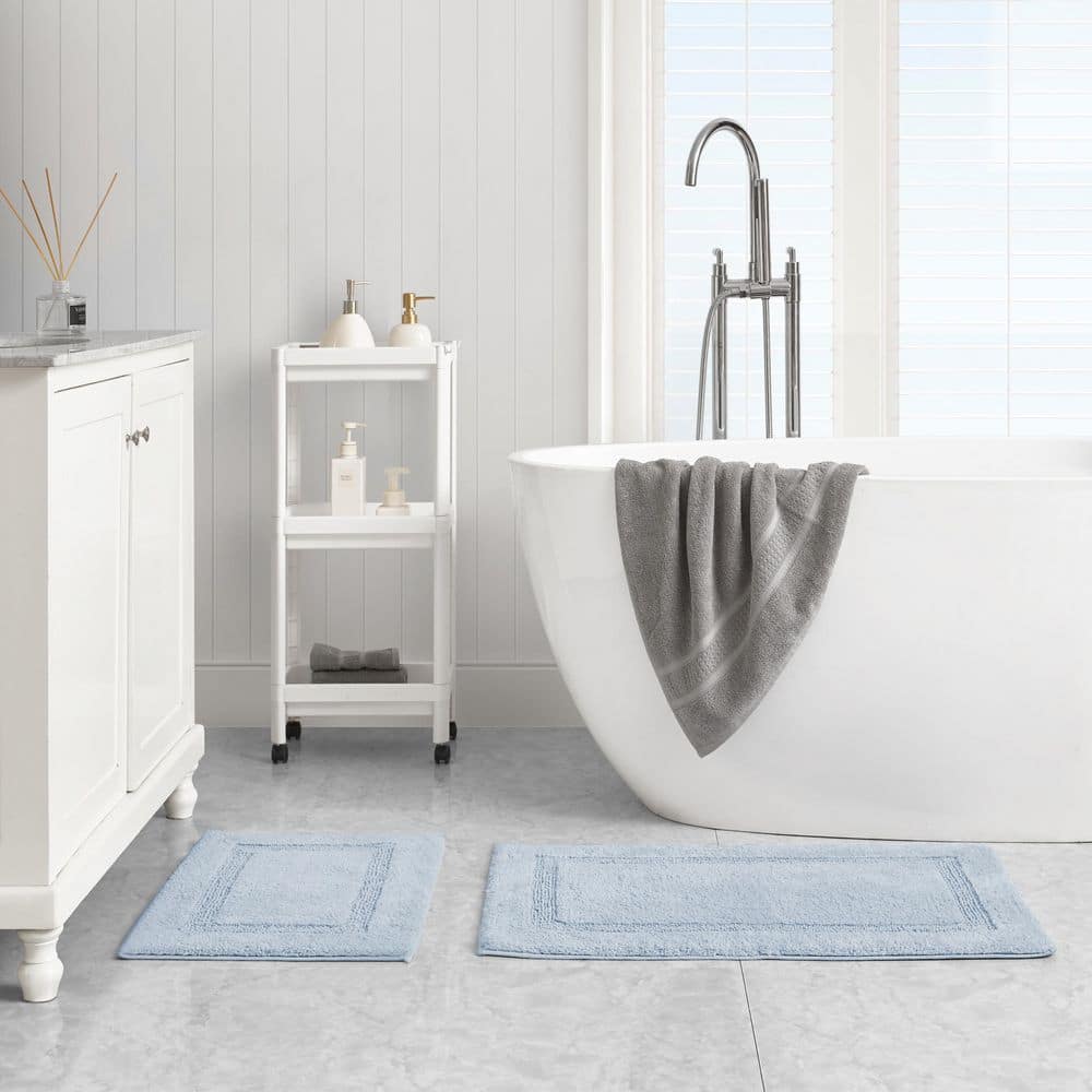 Peniston Blue Cotton Tufted 2-Piece Bath Rug Set