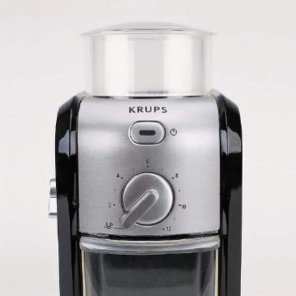 Krups Precise Stainless Steel Flat Burr Grinder 8oz, 32cups bean hopper 12  Grind from Fine to Coarse 110 Watts Removable Container, Drip, Press