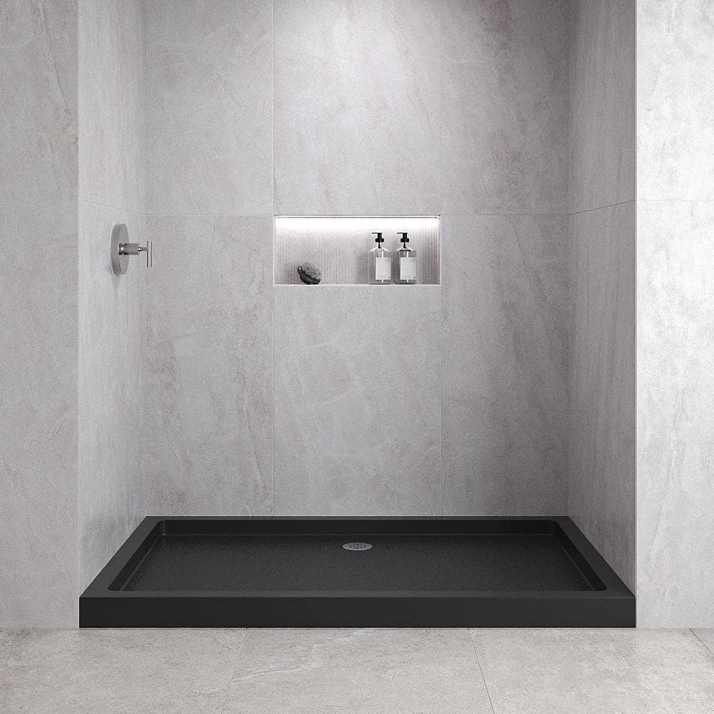 Glossy Black Rectangular Acrylic Shower Base with Center Drain