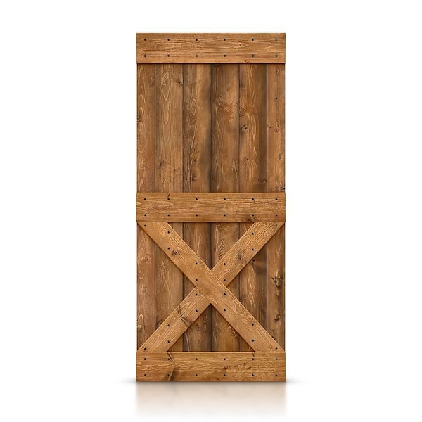 CALHOME 38 in. x 84 in. Mini X Series Walnut Stain DIY Knotty Pine Wood Interior Sliding Barn Door