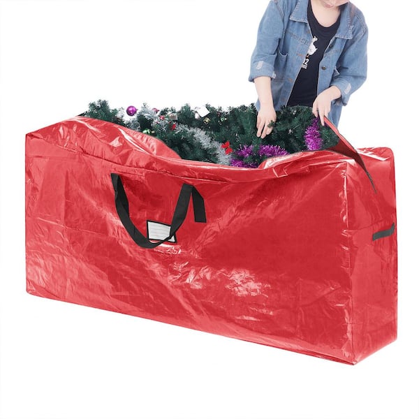 Red Christmas Tree Storage Bag for Artificial Trees Up to 9 ft. Tall -  Rolling Wheeled Canvas Tote with Zipper Closure 836091VEW - The Home Depot