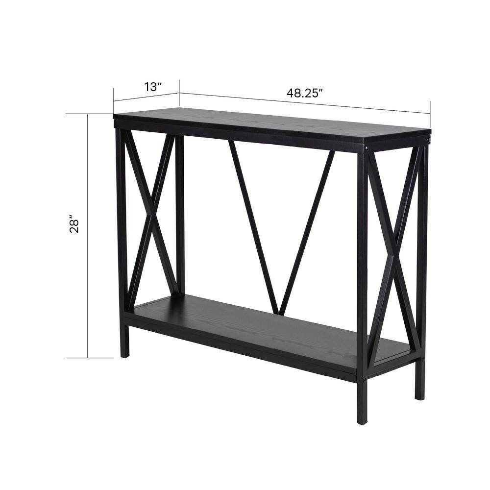 Black Metal and Wood X-Frame Aquarium Stand with Lower Shelf