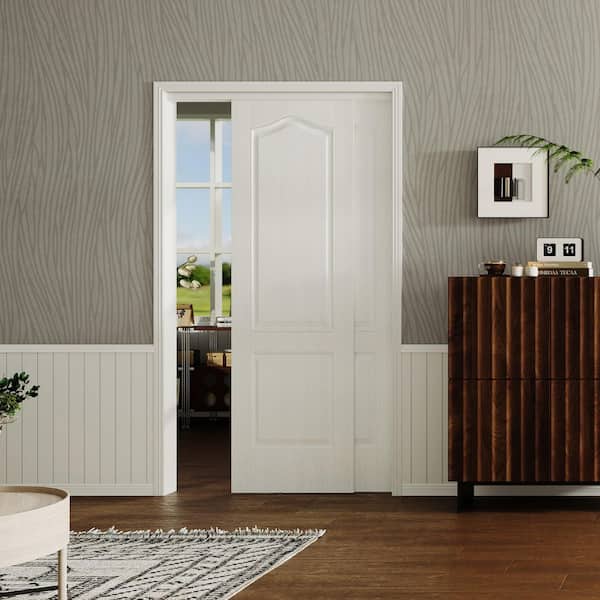 48 in. x 80 in. 2-Panel, MDF Hollow Core, White Primed, Pre-Assembled Double Panel Sliding Door with All Hardware