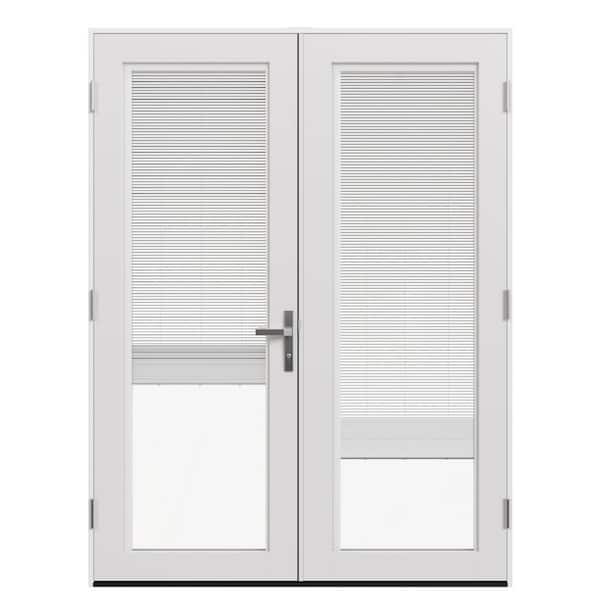 60 in. x 80 in. F4500 Right-Hand/Outswing Primed Fiberglass French Patio Door w/ Low-E Glassn, Blinds and Nickel Handle