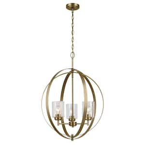Winslow 24.5 3-Light Natural Brass Contemporary Shaded Circle Chandelier for Dining Room
