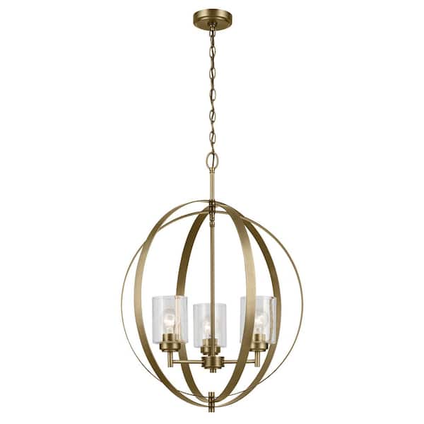 KICHLER Winslow 24.5 3-Light Natural Brass Contemporary Shaded Circle Chandelier for Dining Room