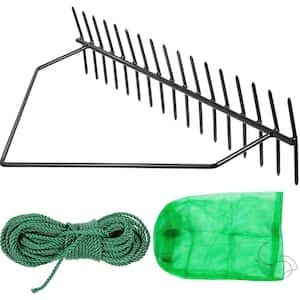 Pond Rake 32 in. Aquatic Weed Rake Double Sided Lake Weed Cutter Clean Aquatic Weeds Silt Lake Rakes with 66 ft. Rope