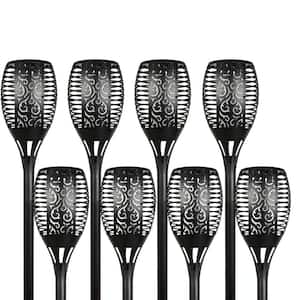 8-Pack Black ABS Solar Torch Lights Outdoor Flickering Flame Effect Auto On/Off Weatherproof Landscape Decoration