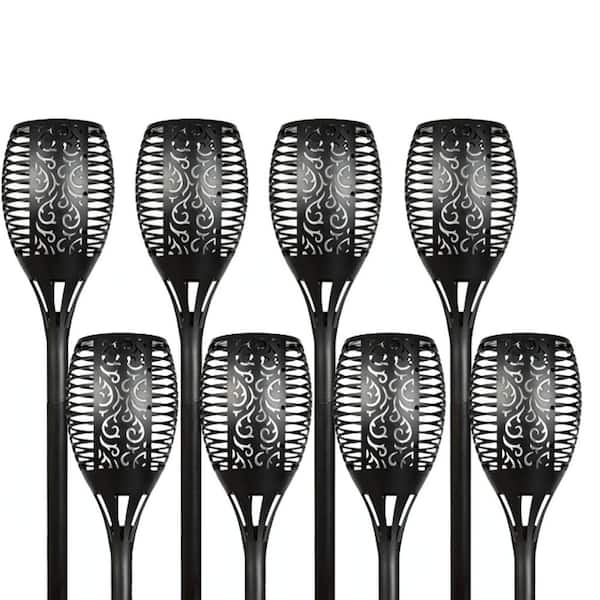 Misopily 8-Pack Black ABS Solar Torch Lights Outdoor Flickering Flame Effect Auto On/Off Weatherproof Landscape Decoration