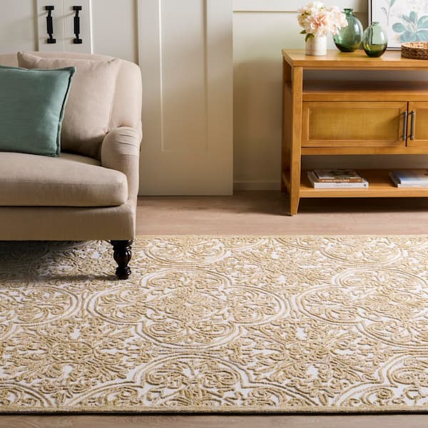 Martha Stewart 4 ft. x 6 ft. Ivory/Olive Floral Ornate Area Rug