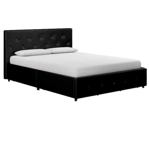 DHP Dean Black Faux Leather Upholstered Queen Bed with Storage