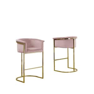 Jessica 29 in. Pink Low Back Gold Metal Frame Bar Stool Chair with Velvet Fabric (Set of 1)
