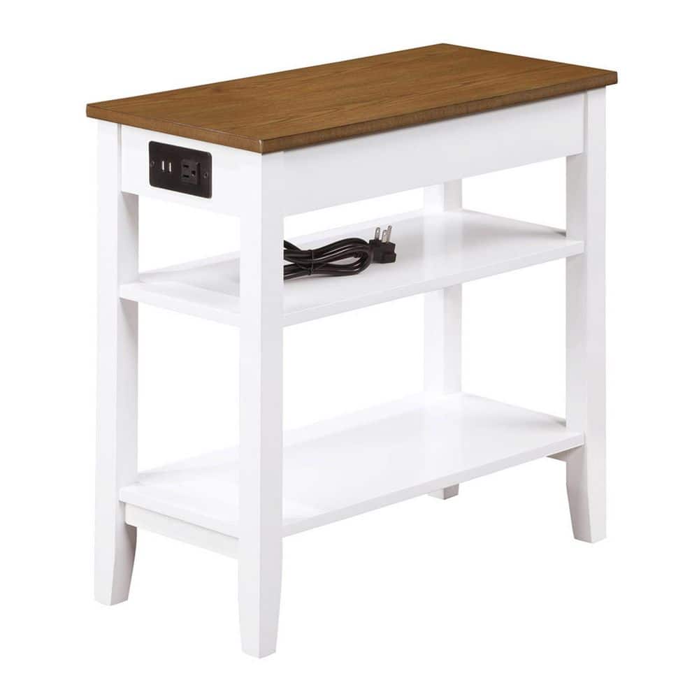 American Heritage 24" Driftwood & White Wood Metal Chairside End Table with Charging Station
