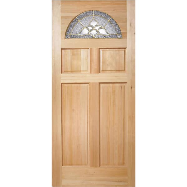 Masonite 36 in. x 80 in. Aberdeen Fan Lite Decorative 4-Panel Unfinished Fir Wood Front Exterior Door Slab