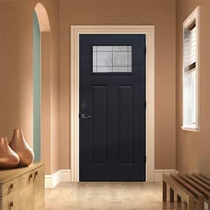 36 in. x 80 in. Left-Hand/Inswing 1/4 Lite Craftsman Dilworth Decorative Glass Black Steel Prehung Front Door