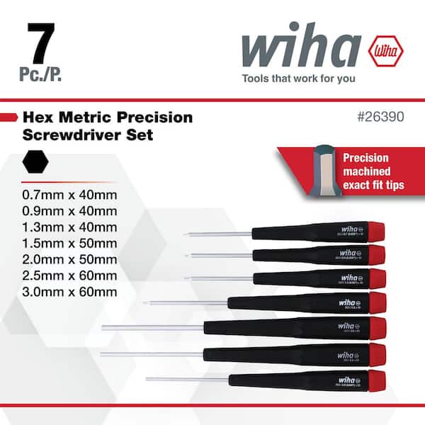 Wiha Precision Hex Screwdriver Set-Metric (7-Piece) 26390 - The