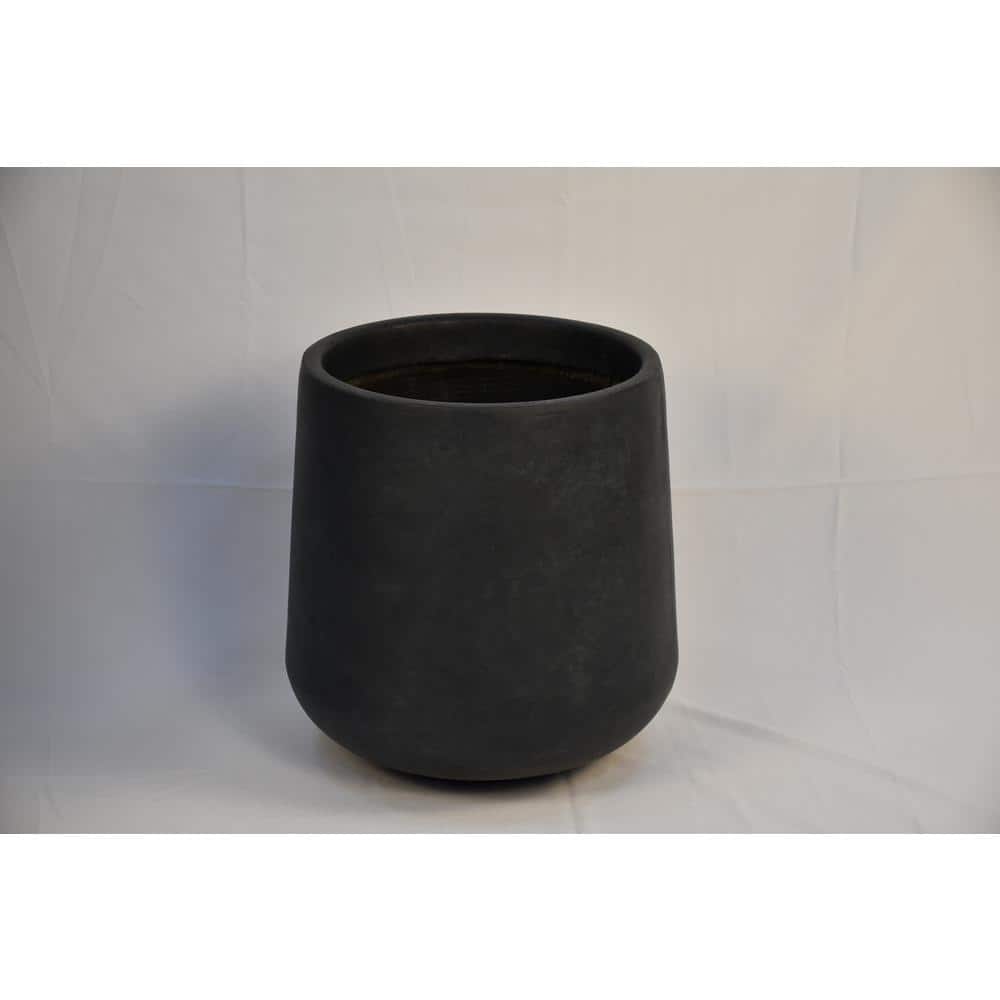 Charcoal Round Concrete Planter with Soft Curves, 20"