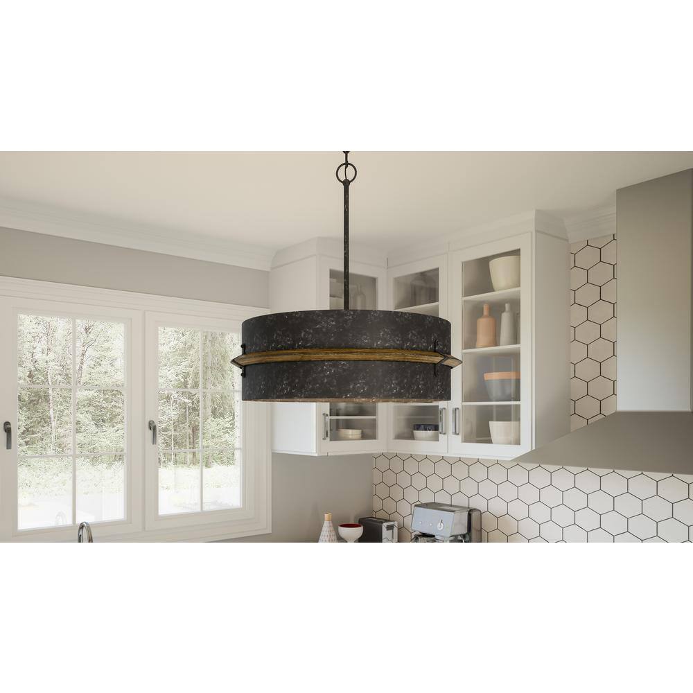 21" Brown Glass Drum Pendant Light for Indoor/Outdoor