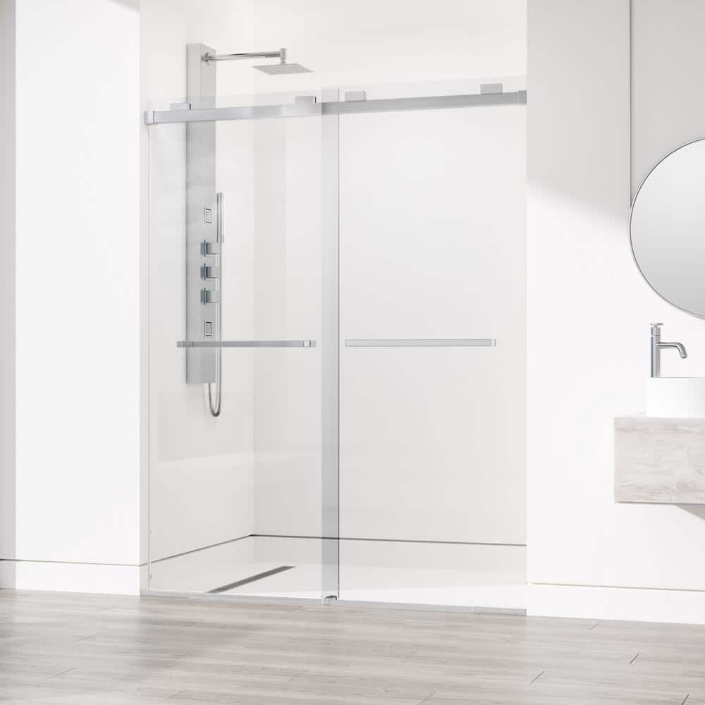 Houston 60" Frameless Sliding Shower Door in Chrome and Clear Glass