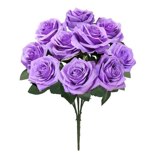 LIVING LUXURY 18 in. Deluxe Lavender Artificial Queen Rose Flower Stem Bush Bouquet (Set of 2)