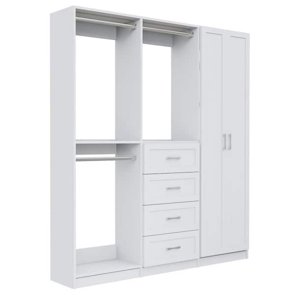 Alto Collection 99 in. W White Wall Mounted Shaker Double Hang, 4-Drawer w Hang, Shelves w Full Door Wood Closet System
