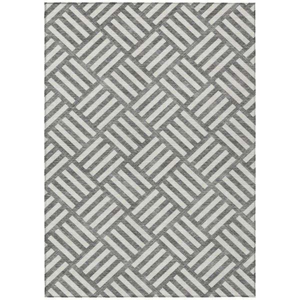 Charcoal, Ivory 10 ft. x 14 ft. Woven Geometric Polyester Rectangle Indoor/Outdoor Area Rug