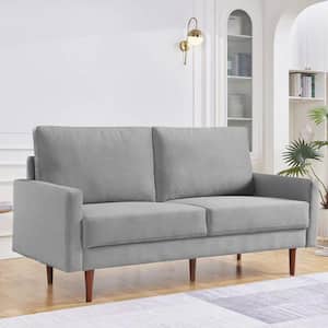 69 in. Grey Modern Decor Upholstered Wide Velvet Fabric 2-Seater Loveseat with Padded Cushion