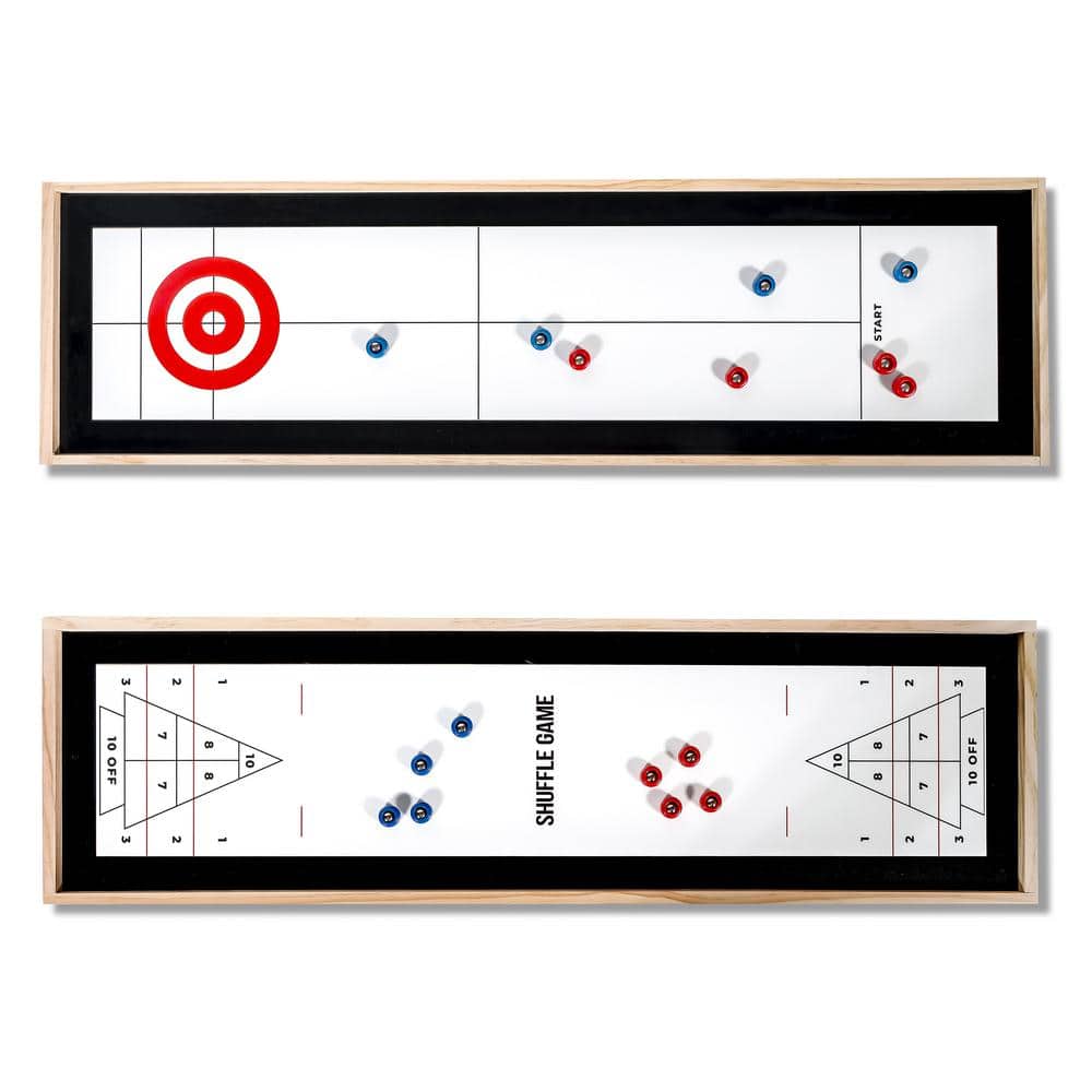 Pine Wood Table Top Shuffleboard and Curling Game