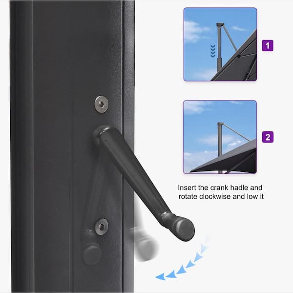 11.5 ft. Square Telescopic Patio Outdoor Cantilever Umbrella Up Down Lifting with 360° Rotation, Gray